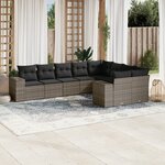 vidaXL Salon de jardin 9 Pièces avec coussins gris résine tressée
