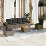 vidaXL Salon de jardin avec coussins 7 Pièces gris résine tressée