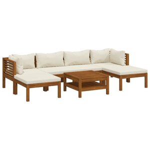 vidaXL Salon de jardin 7 Pièces avec coussin crème Bois d'acacia solide