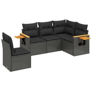 vidaXL Salon de jardin 5 Pièces avec coussins noir résine tressée