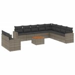 vidaXL Salon de jardin 11 Pièces avec coussins gris résine tressée