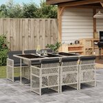 vidaXL Ensemble à manger de jardin et coussins 7 Pièces gris clair rotin