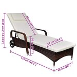vidaXL Chaise longue avec coussin et roues Résine tressée Marron