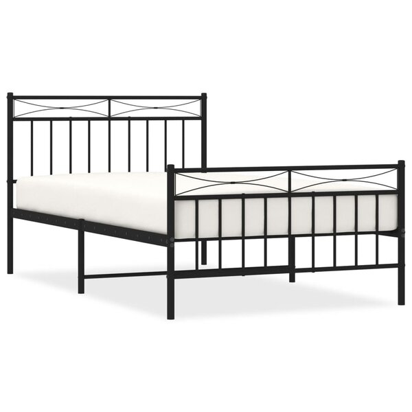 vidaXL Cadre de lit métal avec tête de lit/pied de lit noir 107x203 cm