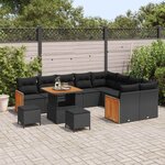 vidaXL Ensemble de canapé de jardin avec coussin 12 Pièces Noir
