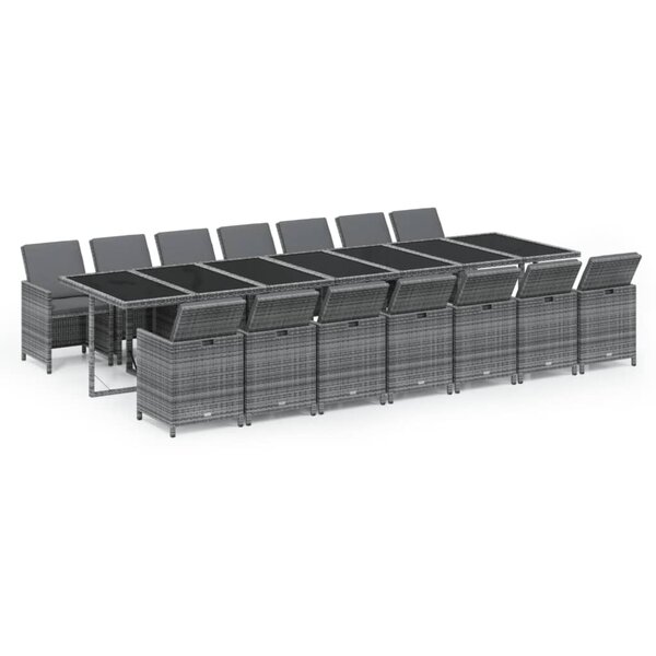 vidaXL Ensemble à manger de jardin coussins 15 Pièces Résine tressée Gris