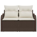 Canapé de jardin 2 places vidaXL avec rangement et coussins en poly rattan marron