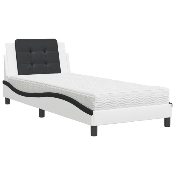 vidaXL Lit avec matelas blanc et noir 100x200 cm similicuir