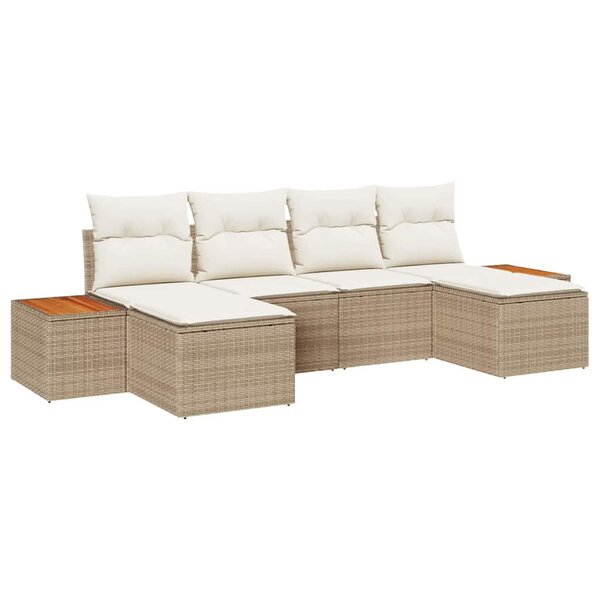 vidaXL Ensemble de canapé de jardin 6 Pièces Beige et crème Poly Rattan