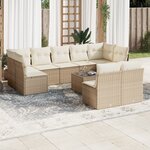 vidaXL Salon de jardin avec coussins 10 Pièces beige résine tressée
