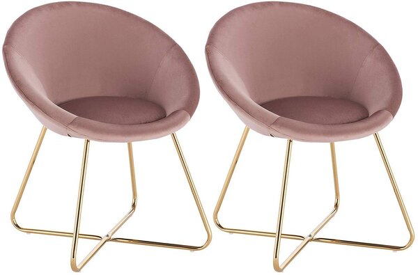 Lot de 2 chaises de cuisine velours et pieds métal rose 19_0000304