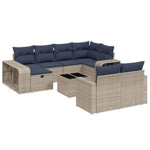 vidaXL Salon de jardin 11 Pièces avec coussins gris résine tressée