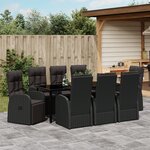 vidaXL Set de salle à manger de jardin de 9 pièces avec coussins - Rattan noir
