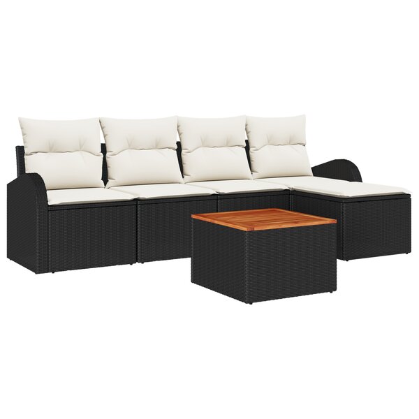 vidaXL Ensemble de Canapé de Jardin 6 Pièces avec Coussins Noir Poly Rattan Acacia
