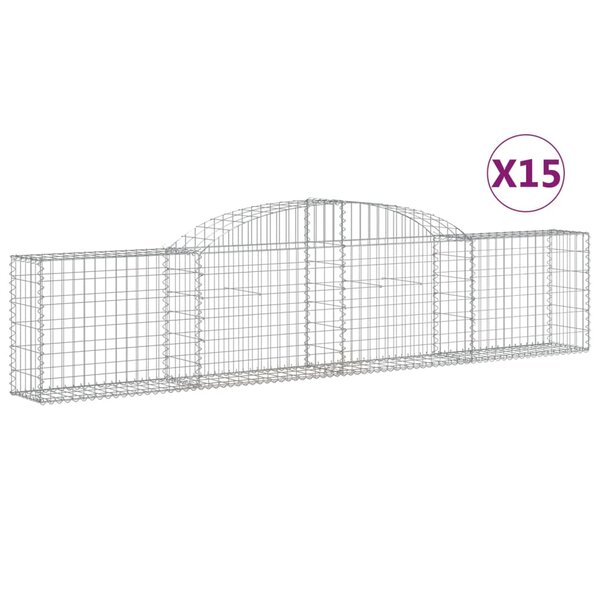vidaXL Paniers à gabions arqués 15 Pièces 300x30x60/80 cm Fer galvanisé
