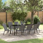 Ensemble de salle à manger de jardin 9 pièces vidaXL Gris Textilène et Acier