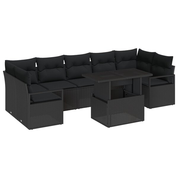 Canapés de Jardin 8 Pièces avec Coussins Noir Rotin Poly