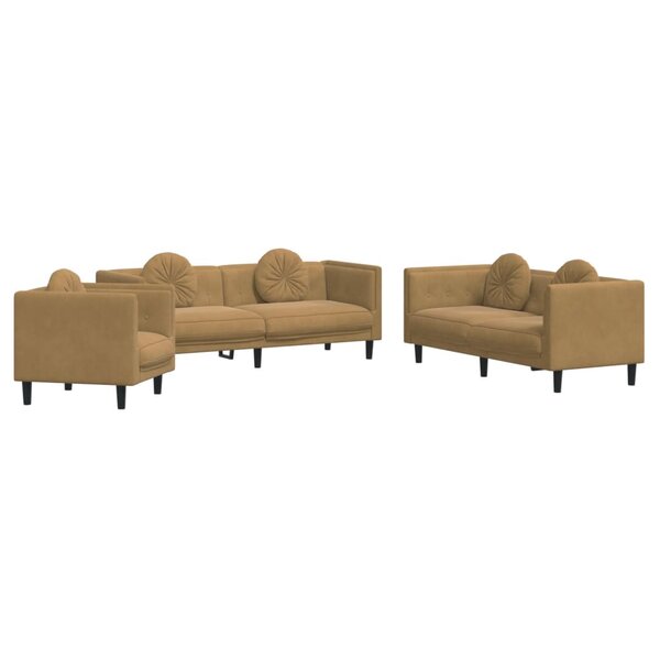 vidaXL Ensemble de canapés 3 Pièces avec coussins marron velours