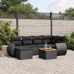vidaXL Salon de jardin 7 Pièces avec coussins noir résine tressée