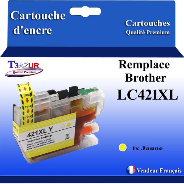 T3AZUR- Cartouche compatible avec Brother LC421 XL pour Brother DCP-J1050DW  DCP-J1140DW  DCP-J114DW  DCP-J1800DW Jaune