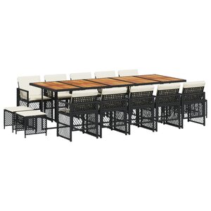 vidaXL Ensemble à manger de jardin 15 Pièces coussins noir résine tressée