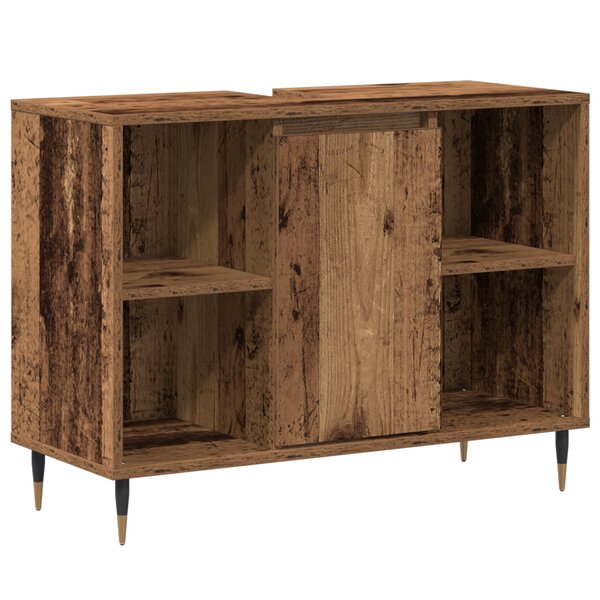 vidaXL Coiffeuse Rustique de Salle de Bain Bois Vieilli Bois Massif Moyen