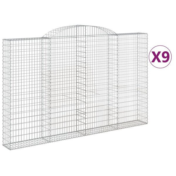 vidaXL Paniers à gabions arqués 9 Pièces 300x30x180/200 cm fer galvanisé