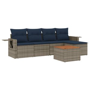vidaXL Salon de jardin 6 Pièces avec coussins gris résine tressée