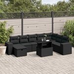 vidaXL Salon de jardin 9 Pièces avec coussins noir résine tressée
