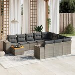 vidaXL Salon de jardin 11 Pièces avec coussins gris résine tressée