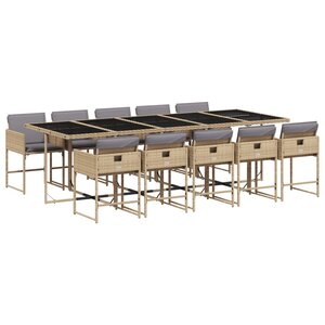 vidaXL Ensemble à manger de jardin et coussins 11 Pièces mélange beige