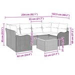 Ensemble de canapé de jardin 7 pièces vidaXL avec coussins Noir Poly Rattan Acacia