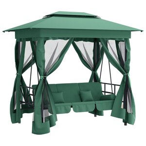 vidaXL Tonnelle de jardin banc pivotant convertible vert tissu acier