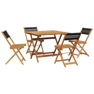vidaXL Ensemble à manger de jardin 5Pièces noir polypropylène bois massif