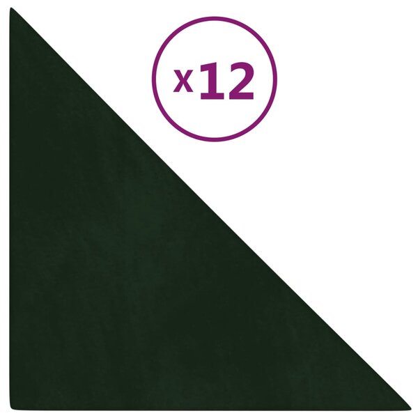 vidaXL Panneaux muraux 12 Pièces Vert foncé 30x30 cm Velours 0 54 m²