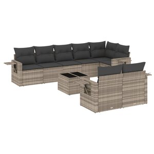 vidaXL Salon de jardin 9 Pièces avec coussins gris clair résine tressée