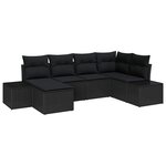 vidaXL Sofa de jardin 6 pièces avec des coussins en poly rattan noir