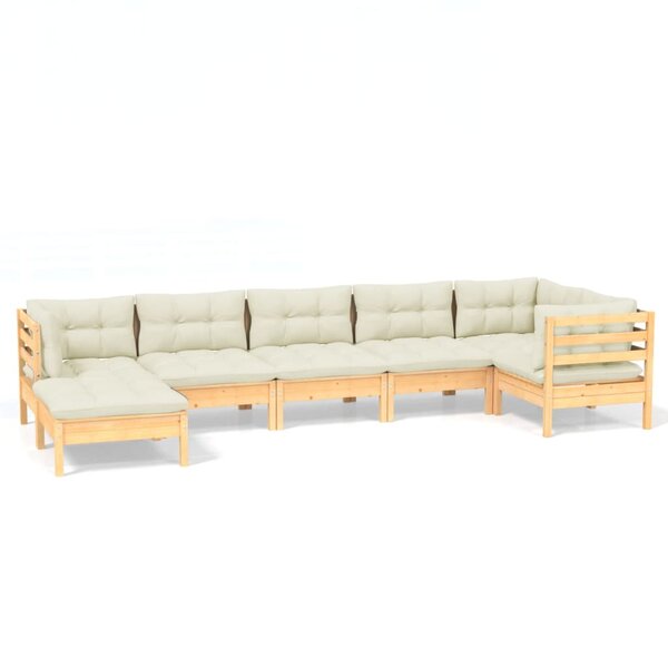 Salon de jardin meuble d'extérieur ensemble de mobilier 7 pièces avec coussins crème bois de pin solide 02_0017178