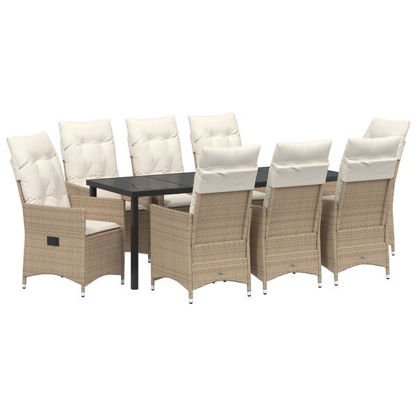vidaXL Ensemble de jardin de 9 pièces avec coussins beige en poly rattan