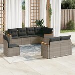 vidaXL Salon de jardin 8 Pièces avec coussins gris résine tressée