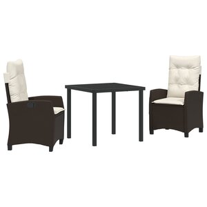 vidaXL Ensemble de salle à manger de jardin de 3 pièces avec coussins en poly rattan marron