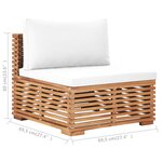 vidaXL Canapé central de jardin avec coussin crème Bois de teck solide