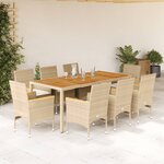vidaXL Ensemble à manger de jardin et coussins 9Pièces beige rotin acacia
