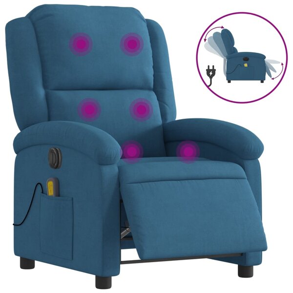 vidaXL Fauteuil inclinable de massage électrique bleu velours