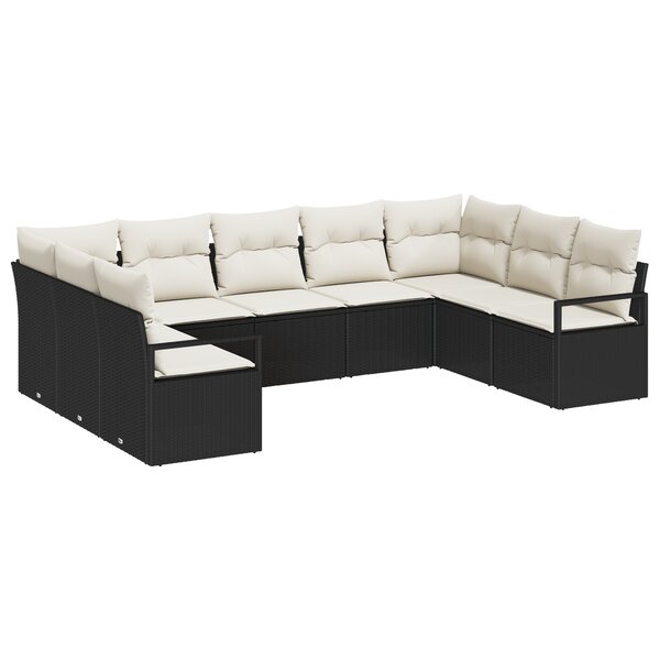 Set de Canapés de Jardin vidaXL 9 pièces avec Coussins en Rotin Noir