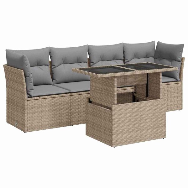 vidaXL Salon de jardin avec coussins 5 Pièces beige résine tressée
