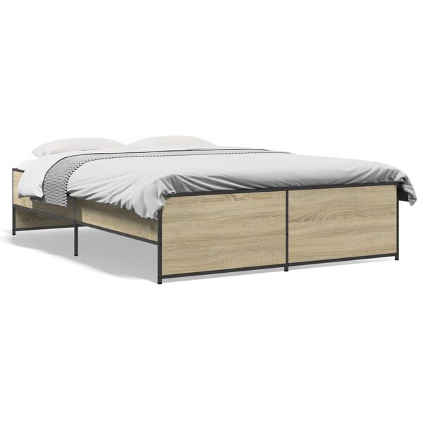 vidaXL Cadre de lit chêne sonoma 120x190 cm bois d'ingénierie et métal