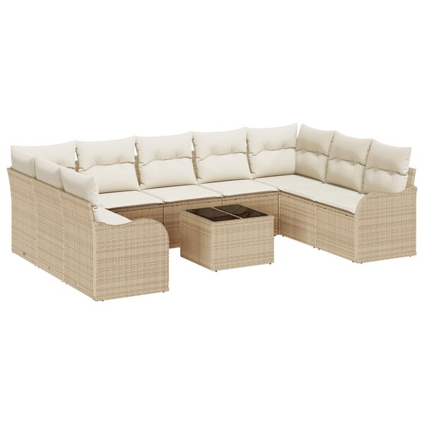 vidaXL Ensemble de Canapés de Jardin 10 Pièces avec Coussins en Brun Poly Rotin