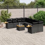 vidaXL Salon de jardin 9 Pièces avec coussins noir résine tressée