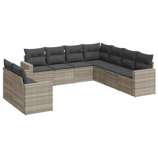 vidaXL Salon de jardin 9 Pièces avec coussins gris clair résine tressée